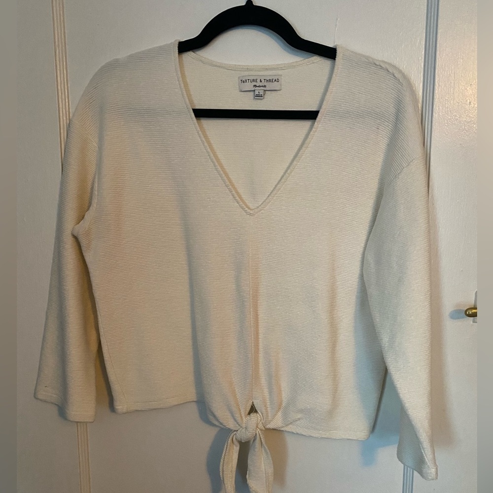 Madewell Texture & Thread White Tie-Front Top Size L